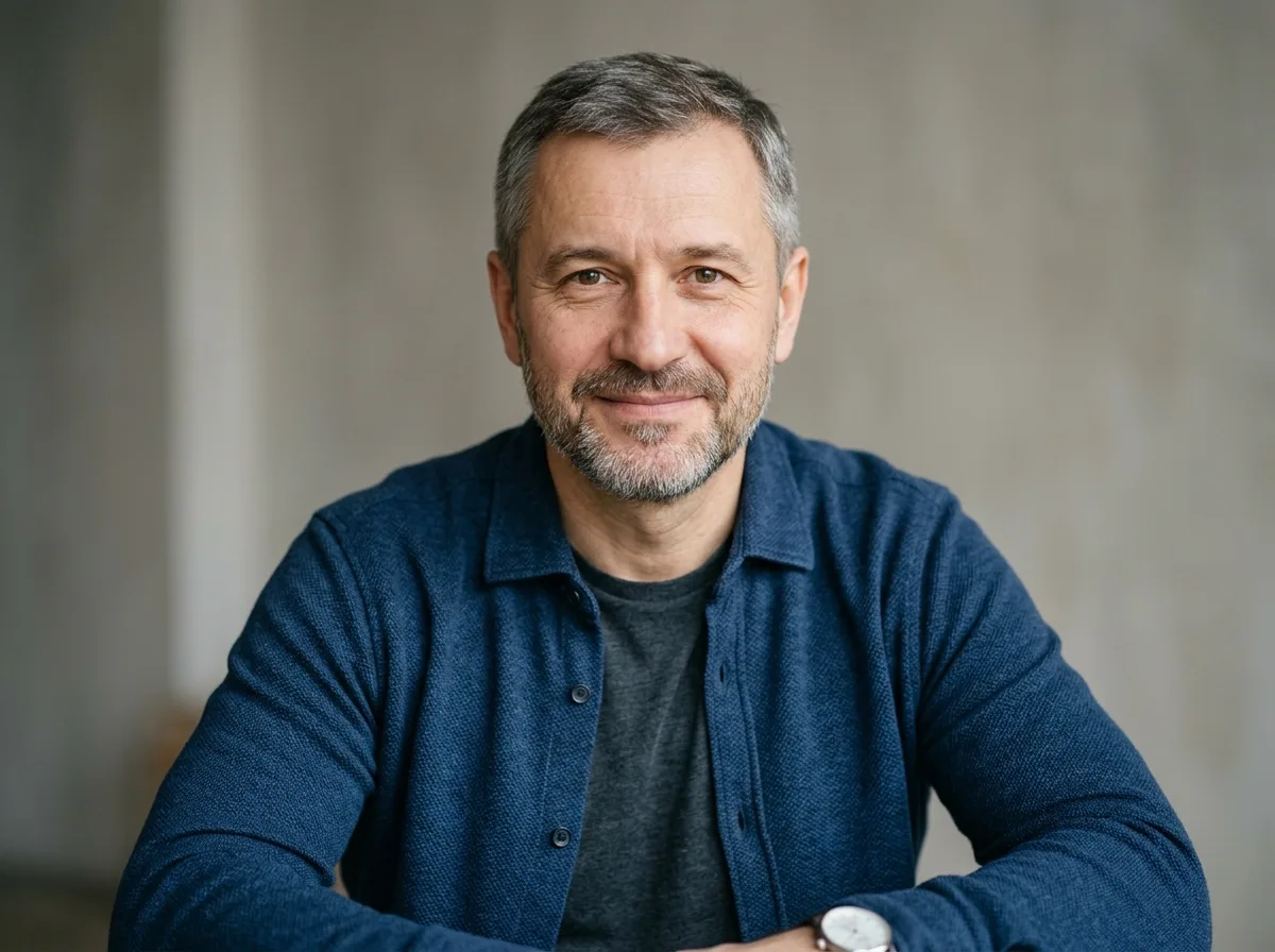 Аватар пациента Павел Р., мужчина 48 лет, нейтральный фон, реалистичный портрет
